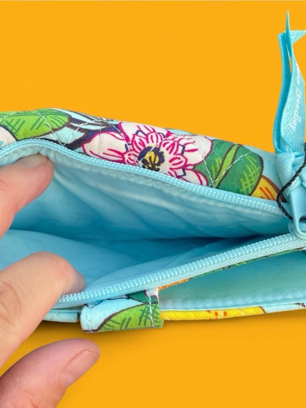 Vera Bradley Lemon Grove RFID Tech wristlet Quilted Passport Wallet - lemon teal - Picture 6 of 6